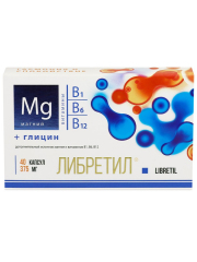 1"Либретил" (магний, В1, В6, В12, глицин). 40 капсул по 375 мг