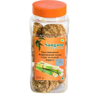Сахар тростниковый Гур коричневый цельный 250 гр. Sangam Herbals (Индия)